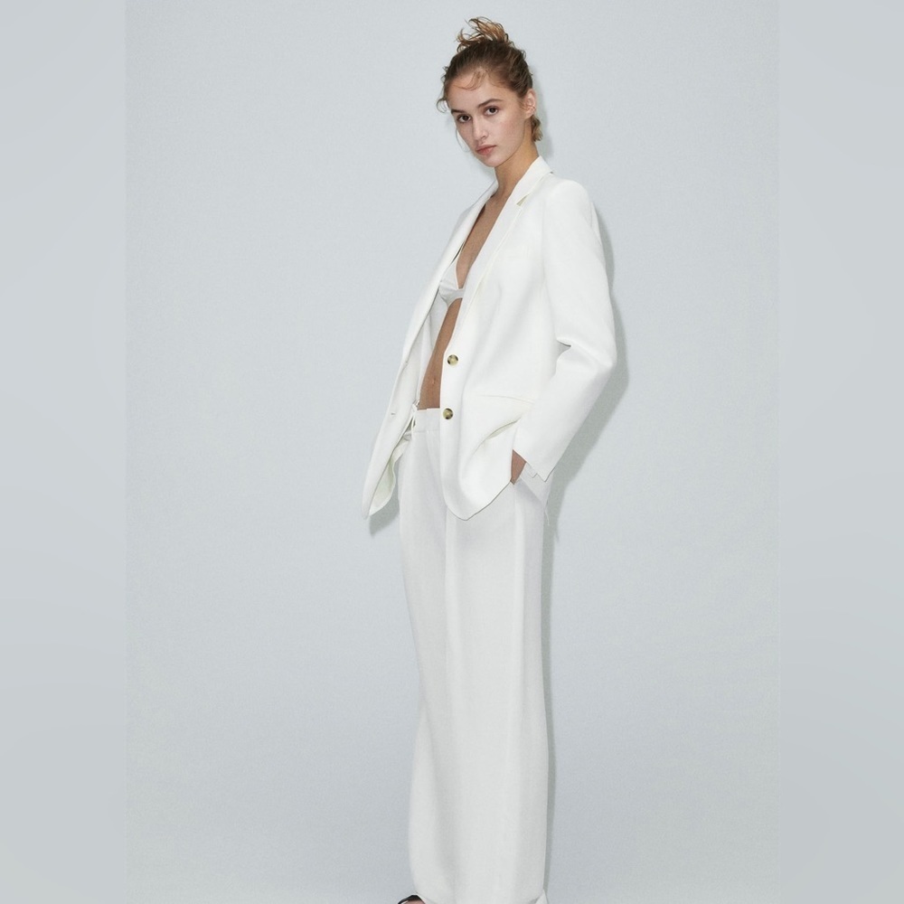 Zara Blogger’s Fav Oyster White Straight Cut Out Blazer with Lapel Collar Sz XL‎ - Picture 12 of 16